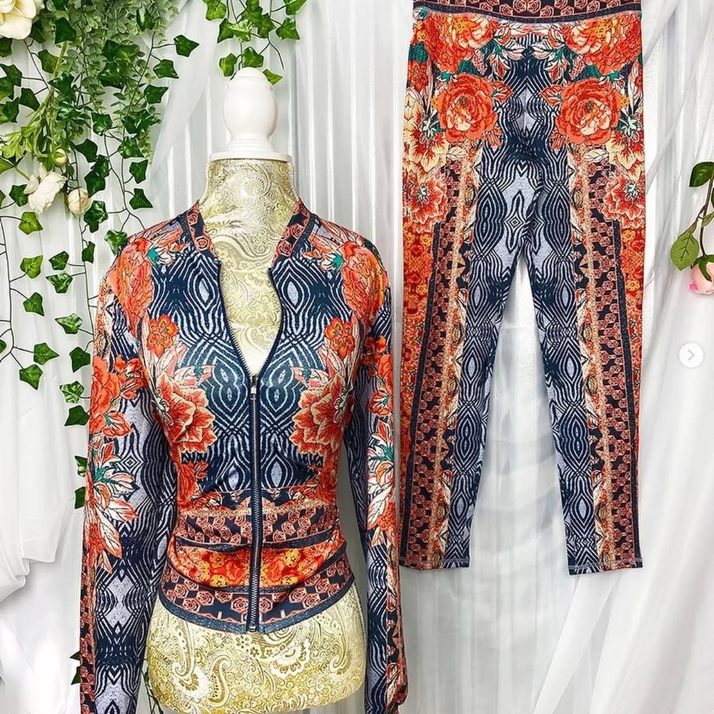 Sexy Floral Stretch 2 Piece Womem's Tracksuit Jumpsuit Hot Baddie Size Large